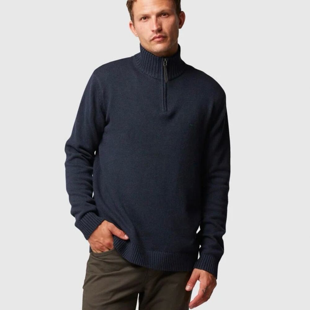Rodd & Gunn Lambs Wool Merrick Bay 1/4 Zip Sweater in Navy Men's Medium $198